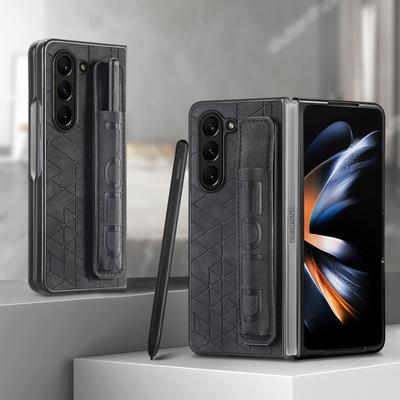 Kožené pouzdro na telefon pro Samsung Galaxy Z Fold 7 6 5 4 3 Fold6 Fold5 Elastické zatahovací popruh na zápěstí s držákem na pero Lwd
