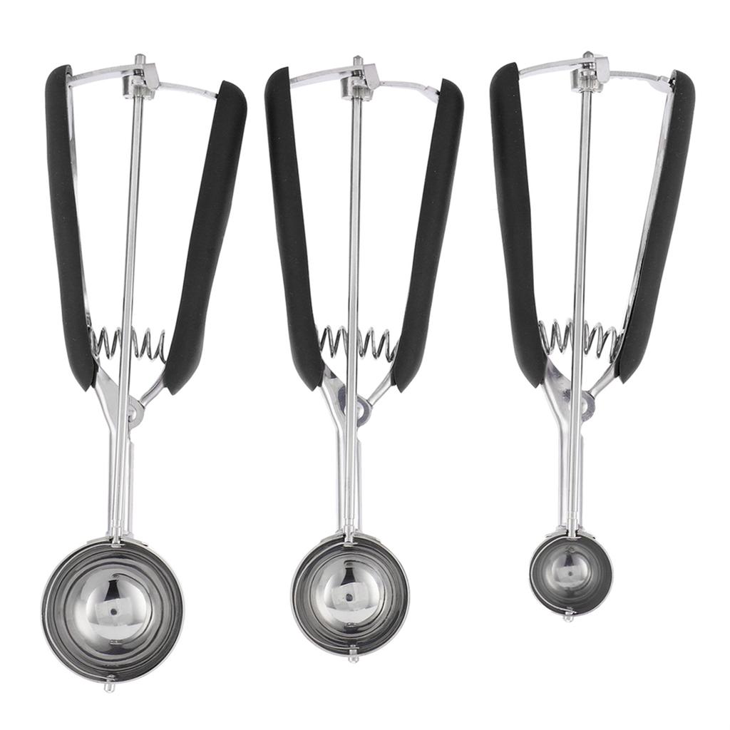 3PCS Ice Cream Scoop Cookies Scoop Set Stainless Steel Ice Cream Spoon Watermelon DiggerBlack