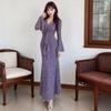 Women's V-Neck Lace Flare Long Sleeve Dress - Slimming Spicy Girl Style, New Autumn/Winter Collection