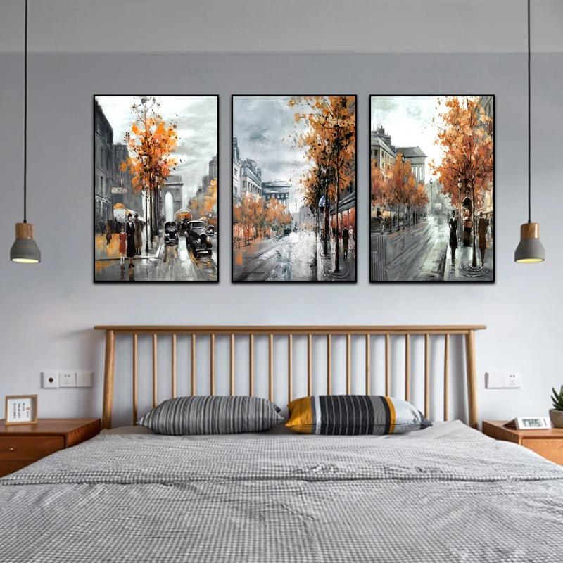 Vintage Abstract City Street Canvas Painting Landscape Poster For Living Room Bedroom Home Decor Wall Art Picture Frameless