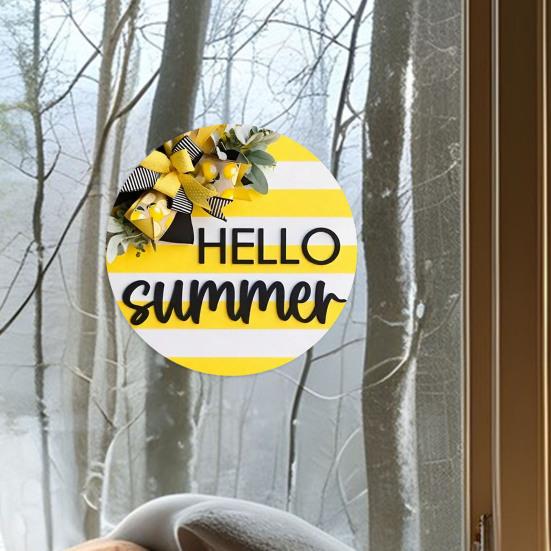 Yousheng Lemon Welcome Door Sign for Front Door, Hello Summer Wooden Hanging Sign, Farmhouse Rustic Round Wall Plaque for Entryway, Kitchen, Patio,