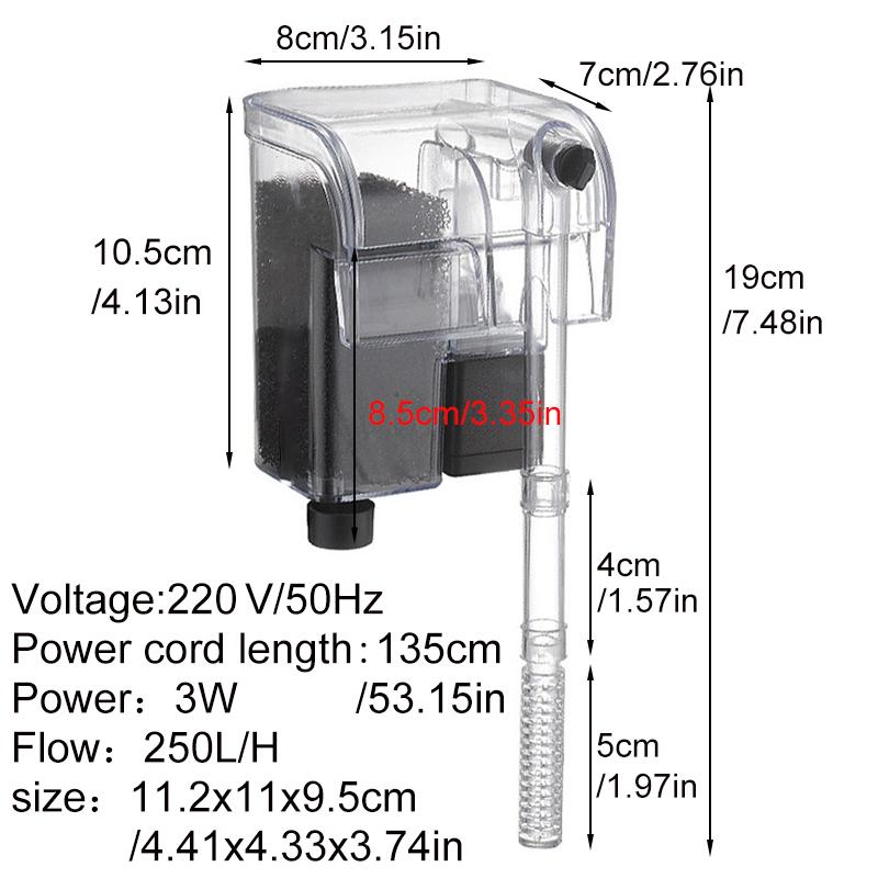 

Aquarium Filter Fish Tank Silent Water Pump Purification Circulation External Filter Increase Oxygen Waterfall 220V 3w 250L/H