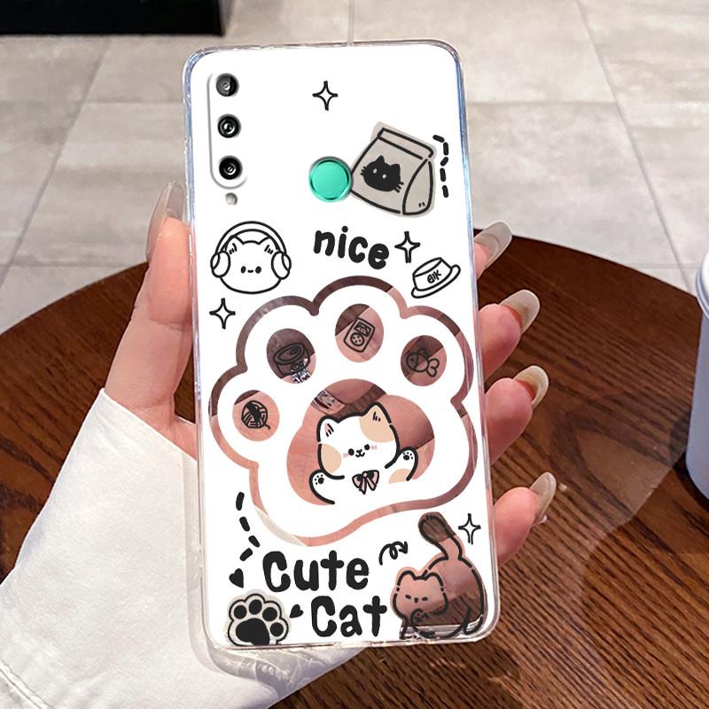 Jelly Casing For Huawei Y7P 2020/P40 lite E/Honor 9C/Y8P 2020/P Smart S Clear Silicone Soft TPU Cover Cute Cat Protective Case