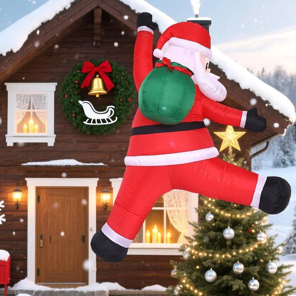 1/1.8M Christmas Inflatable Santa Claus Climbing Wall Decor for Front Door Yard Roof Holiday Outdoor Inflatable Decoration