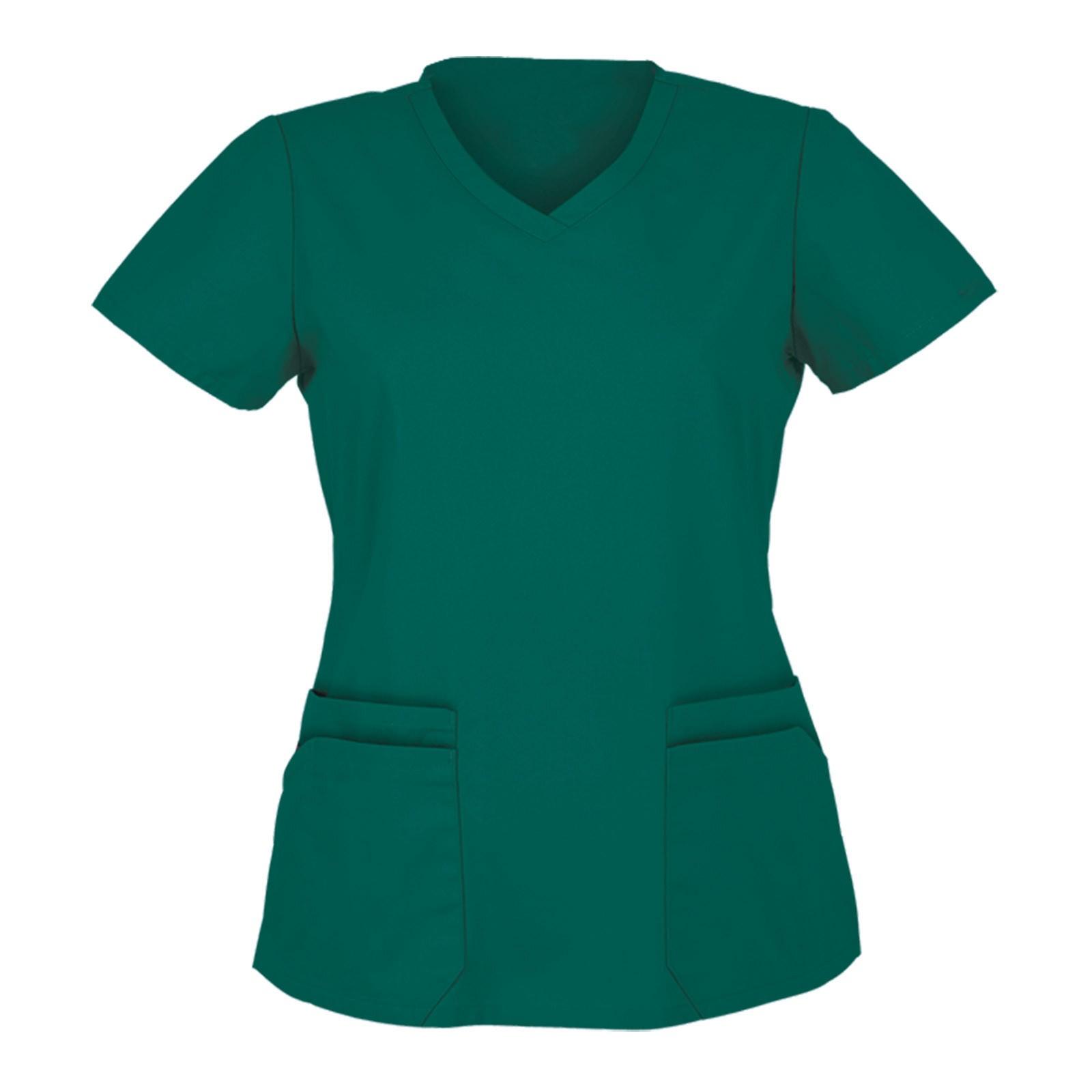 

Women S Casual Loose Pocket Nurse Uniform Solid Color V-Neck Short-Sleeved Nursing Top Breathable Nursing Work Clothes XXL зелений