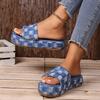 Women's Summer New Slippers with Fur Casual Denim Thousand Bird Plaid Fringed Thick-sole Slippers