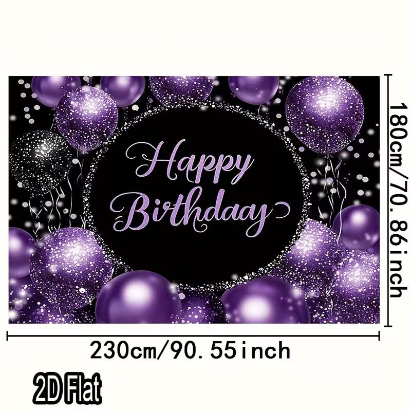 2D Black Purple Happy Birthday Backdrop for Elegant Themed Party Photo Booth