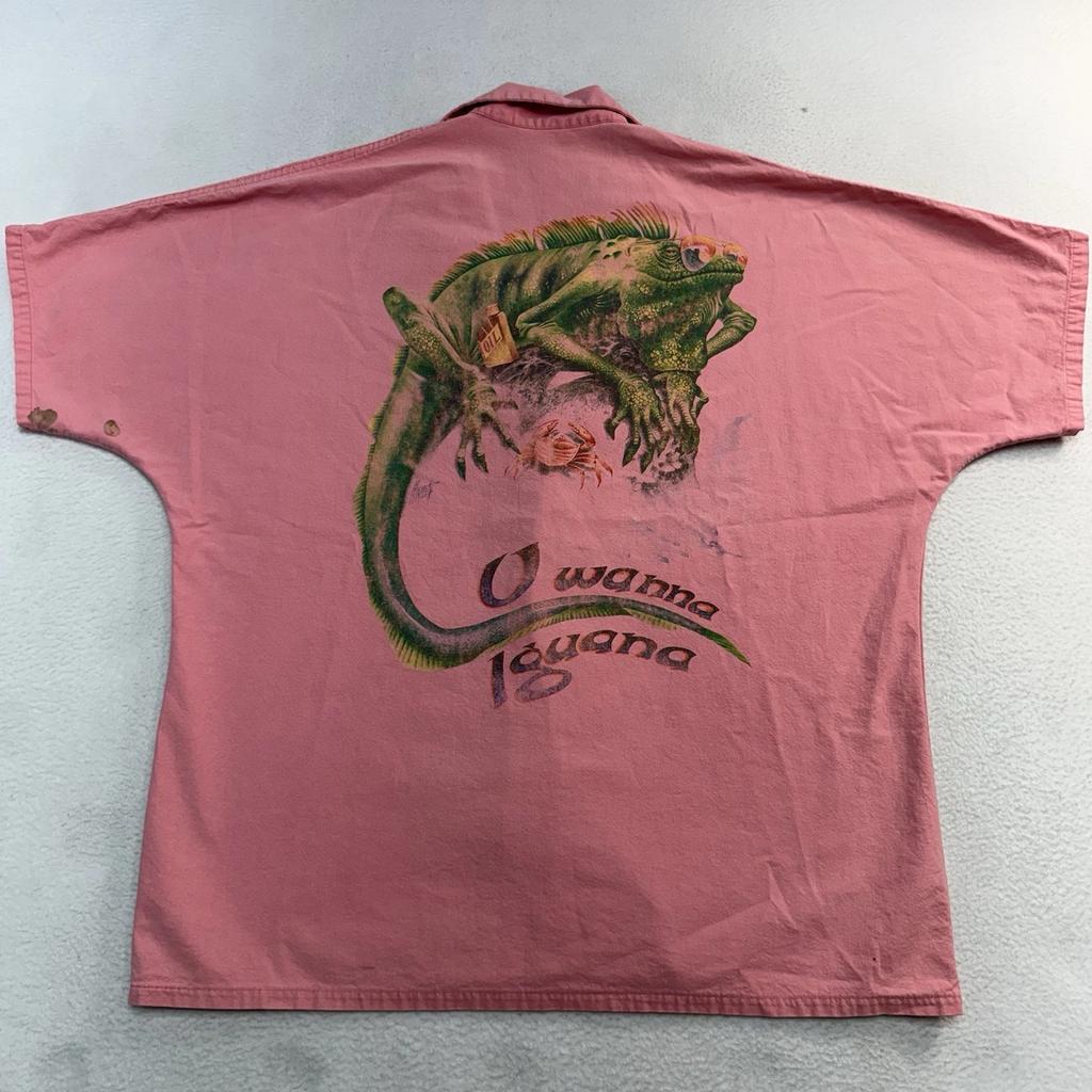 Jimmy Buffett Âme Caraïbe Grande Chemise Rose à Boutons U Wanna Iguane Vtg USA