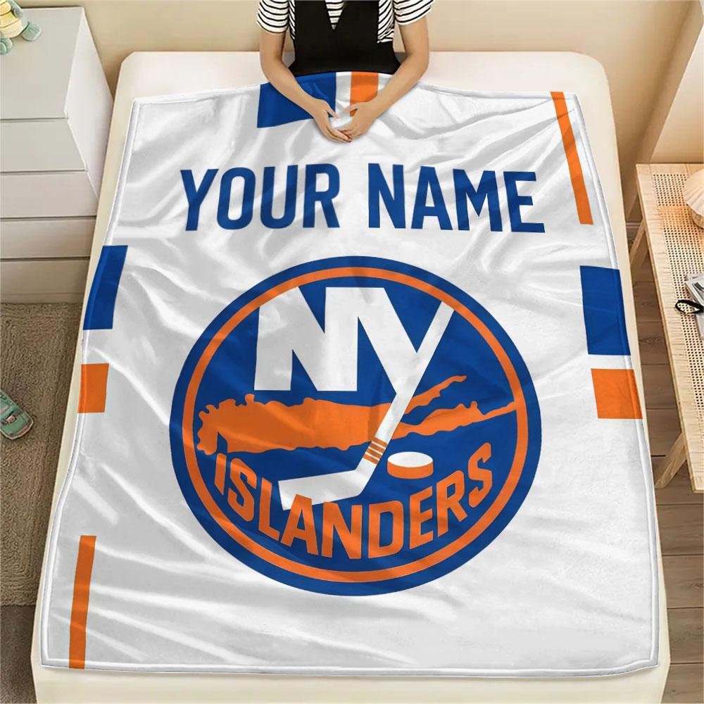 Custom Name,New York Islanders Printed Flannel Blanket, Soft Throw for Bedroom Sofa, Washable, Christmas Present, Great Gift.
