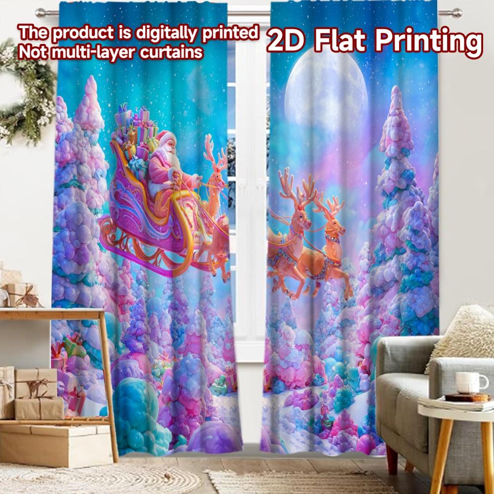 

2pcs, 2D FLAT PRINTING Curtains (Without Rod) Santa Sleigh Ride Halloween Festival Creative Curtains Polyester Curtains 52.50 × 116.00 cm 2 pcs