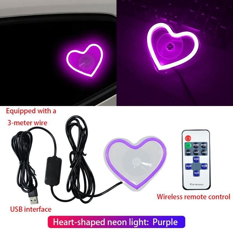 Car LED window lights interior decoration lights glowing heart atmosphere lights USB wiring car modification neon Car Decoration