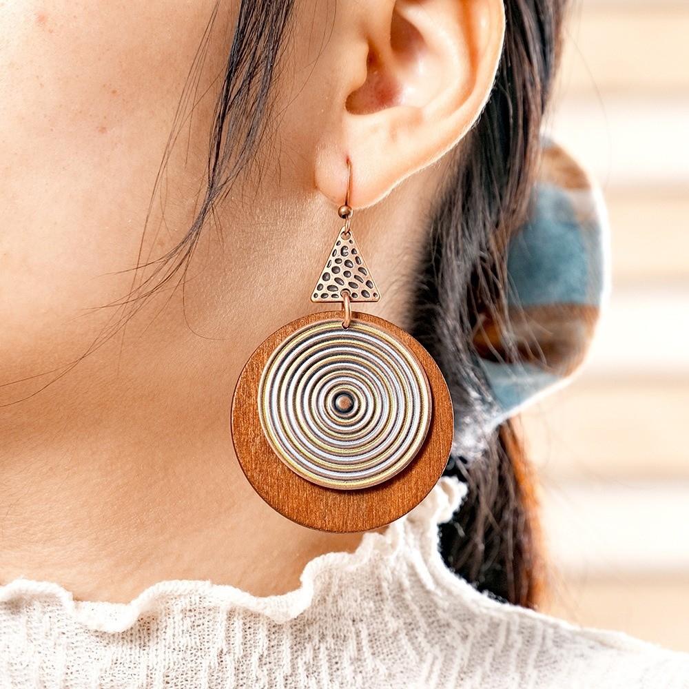 Vintage Spiral Round Earring Bohemian Style Ethnic Earrings Fashion Pendant Earrings  Party Jewelry