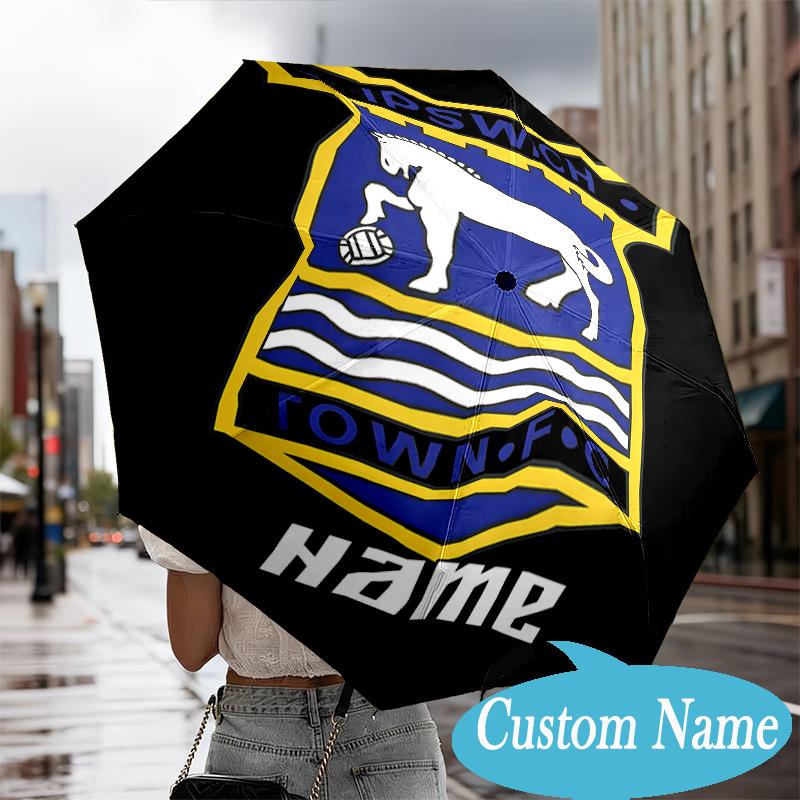 Custom Name Ipswich FC Crest Umbrella Folding Umbrella, Automatic Umbrella - 8-Frame for Travel, Casual Lightweight Personalized Gifts
