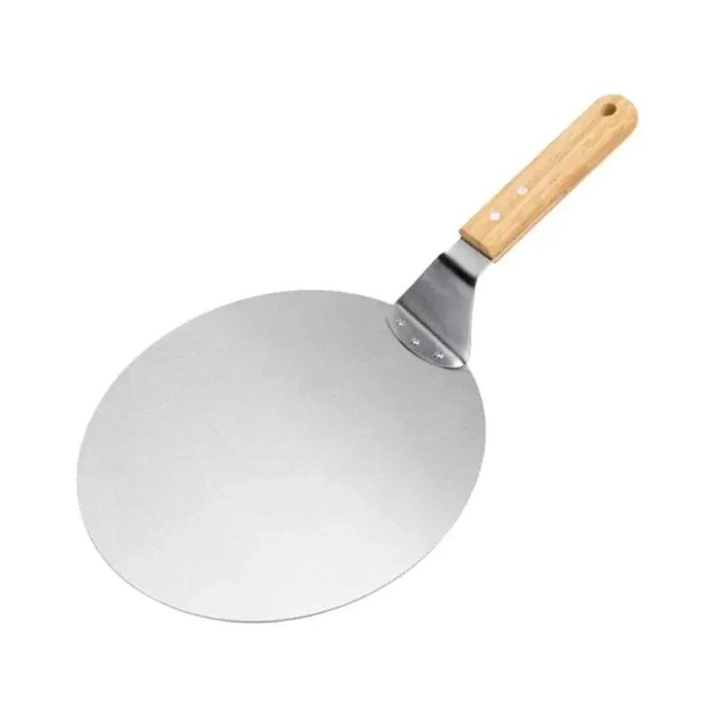 2024 NEW Anti-scalding Pizza Shovels Wooden Handle Round Paddle Spatula Stainless Steel Cake Pastry Baking Tool Kitchen Accessories