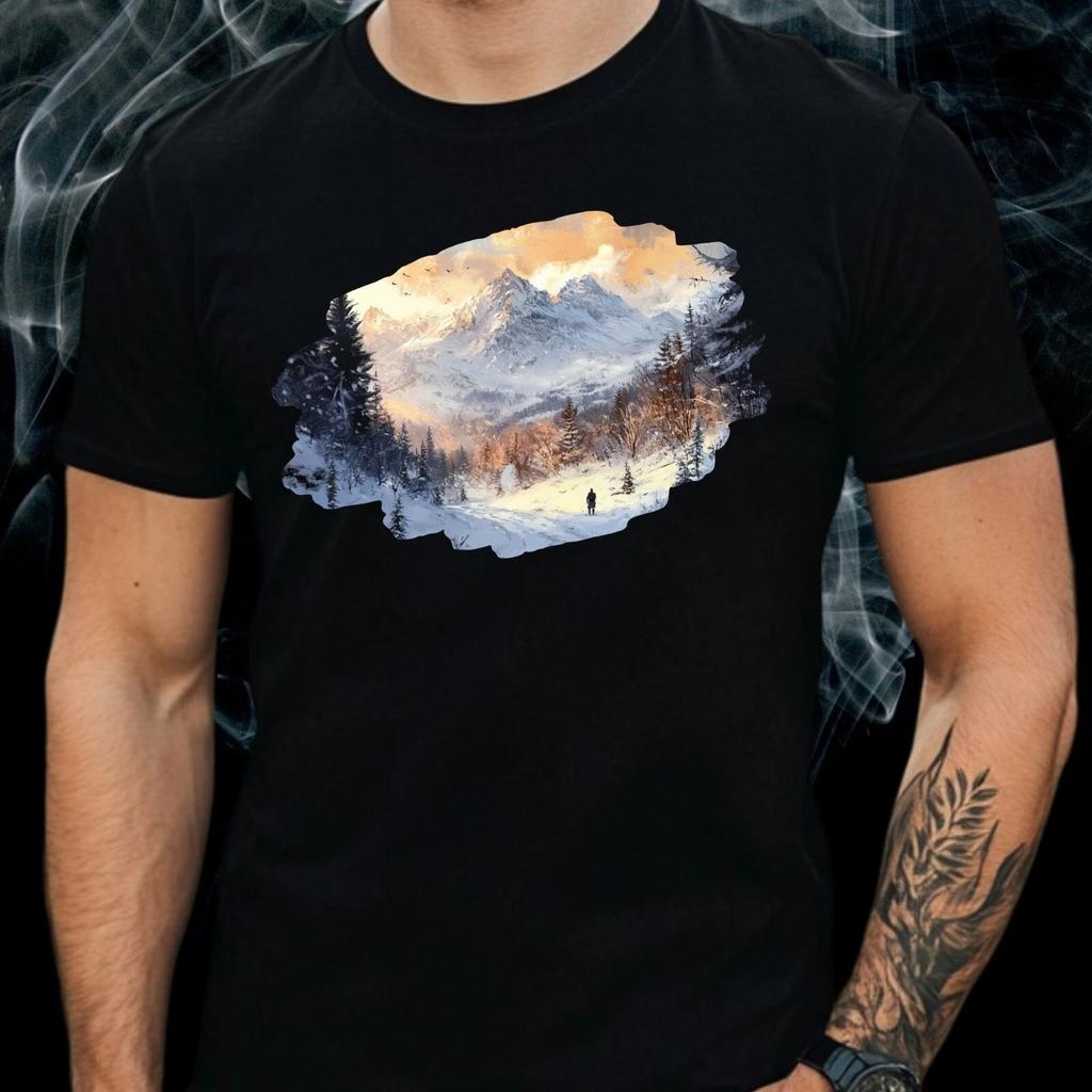 T-Shirt Herren Majestätische Winterlandschaft Motiv Baumwolle Größe S bis 5XL