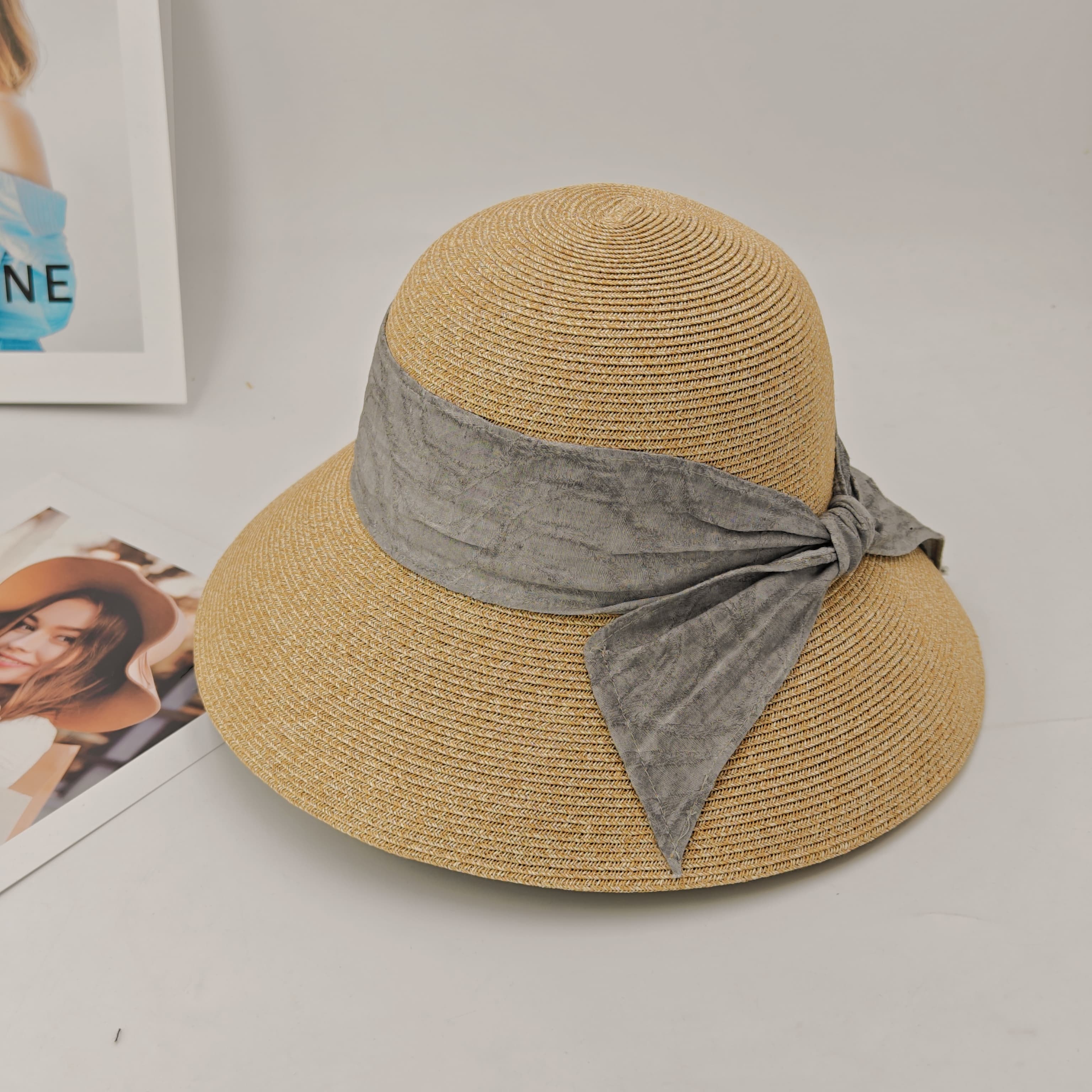 

Соломенная шляпа летняя дорожная защита от УФ лучей шляпа от солнца женская элегантная для отпуска с большими полями пляжная шляпа складная соломенная шляпа Adult adjustable серый