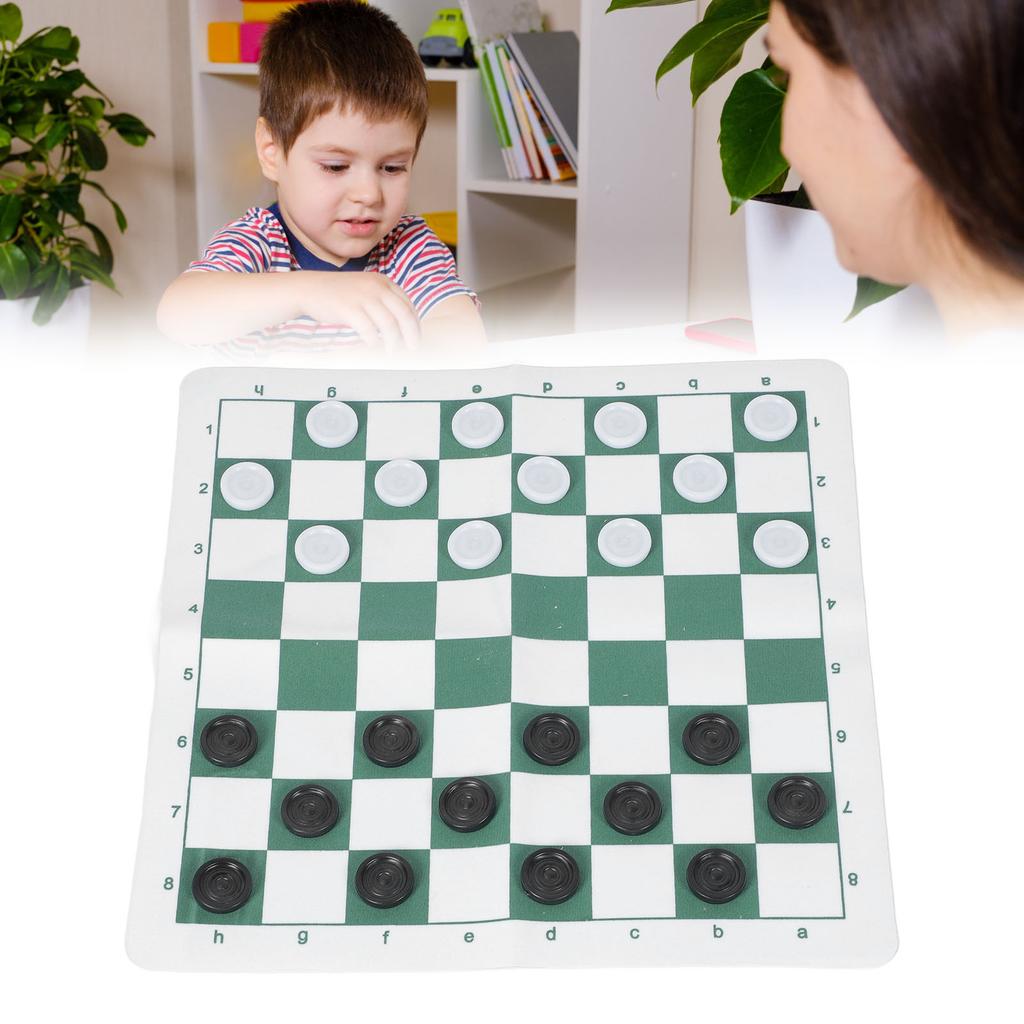 Checkers Set Educational Portable Foldable PU Lther Board Draughts Board Game for Children Adults