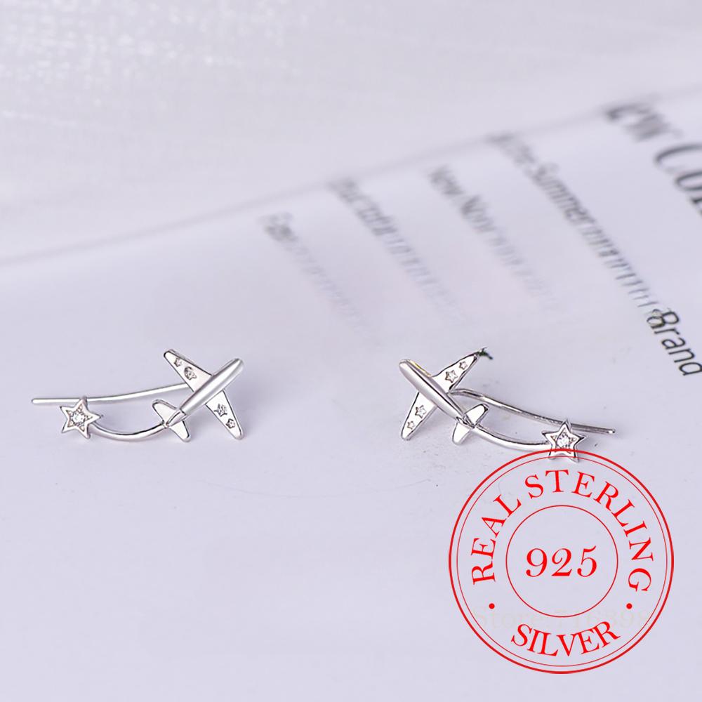 925 Sterling Silver Airplane Star Stud Earrings for Women 2025 Fashion Charm Wedding Engagement Party Jewelry