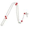 6MM Glass Beads Rosary Necklace For Women Crucifix Cross INRI Pendant Long Red Rose Chain Choker Female Religious Prayer Jewelry