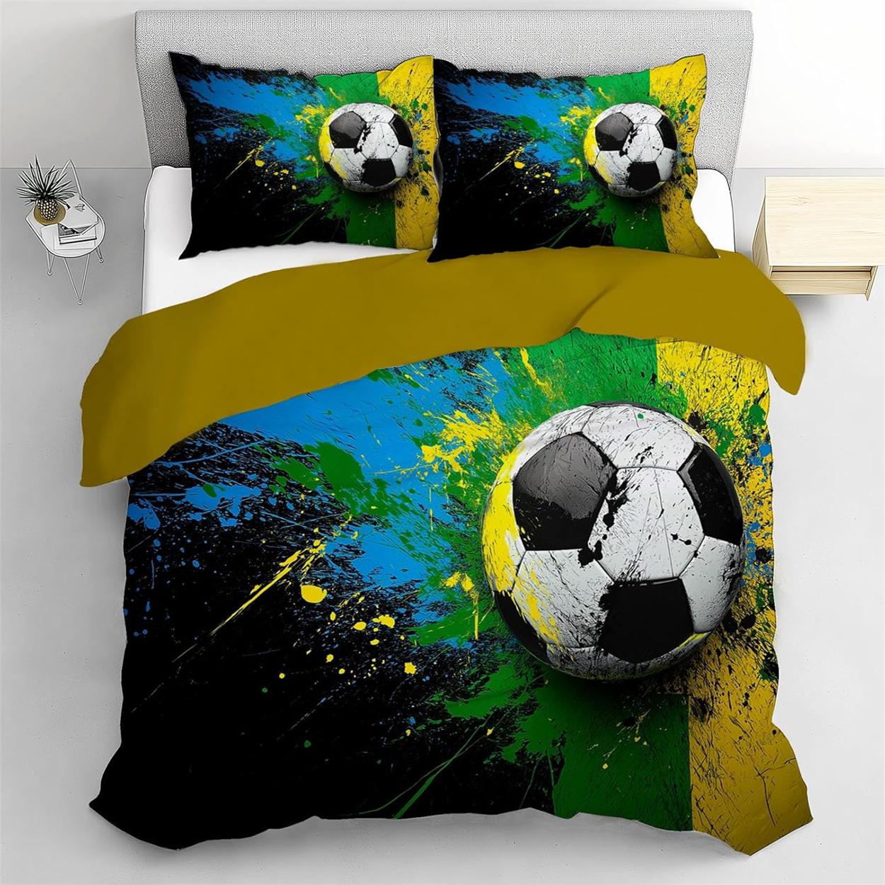 

Комплекты пододеяльников для односпальной кровати, Постельный комплект Футбол Мягкий Микрофибра Полиэстер Спортивный Набор пододеяльника с 1 наволочкой 75*50см 90x200cm-2pcs