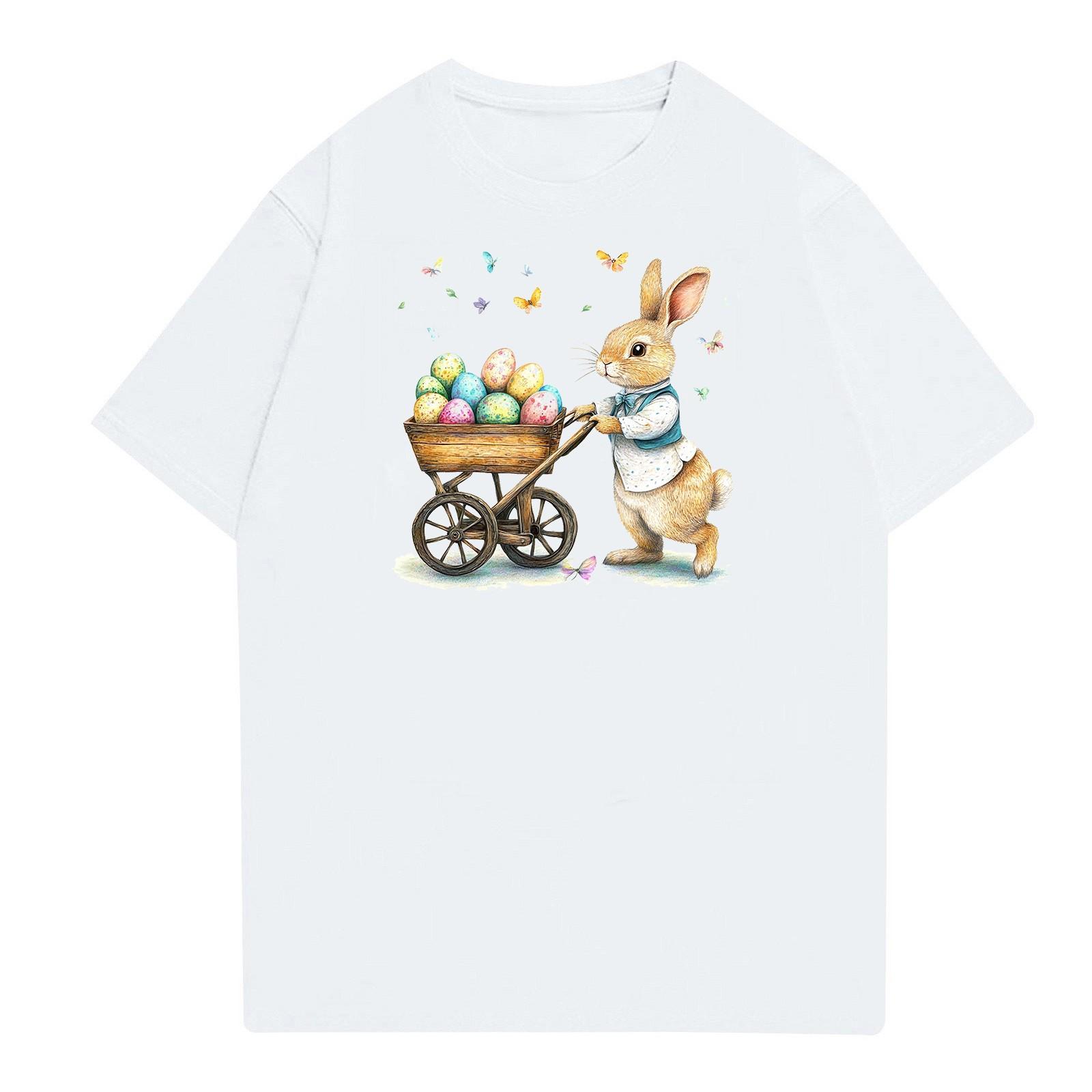 

Великдень - Чоловіча повсякденна мішкувата футболка з принтом кролика, круглим вирізом, короткими рукавами та пуловером XL білий