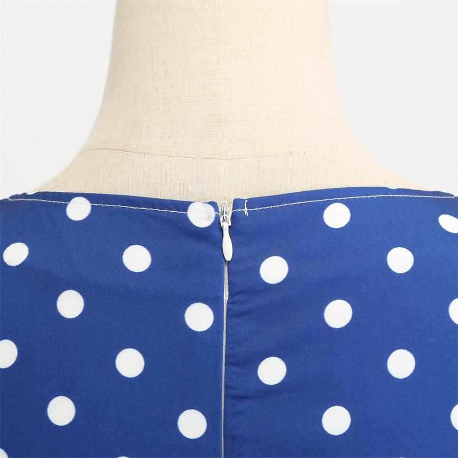 Retro Women's V Neck Short Sleeve Polka Dot Print Lace Up Waist Dress