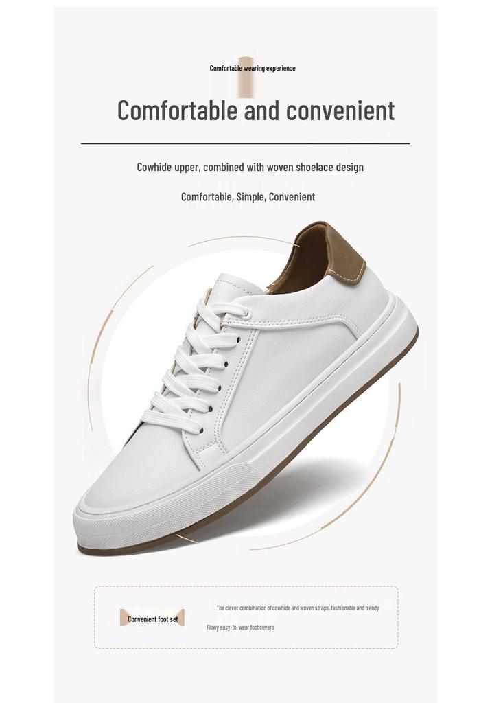 Men's British Style Casual Leather White Sneakers - Spring Breathable Trendy Versatile Board Shoes