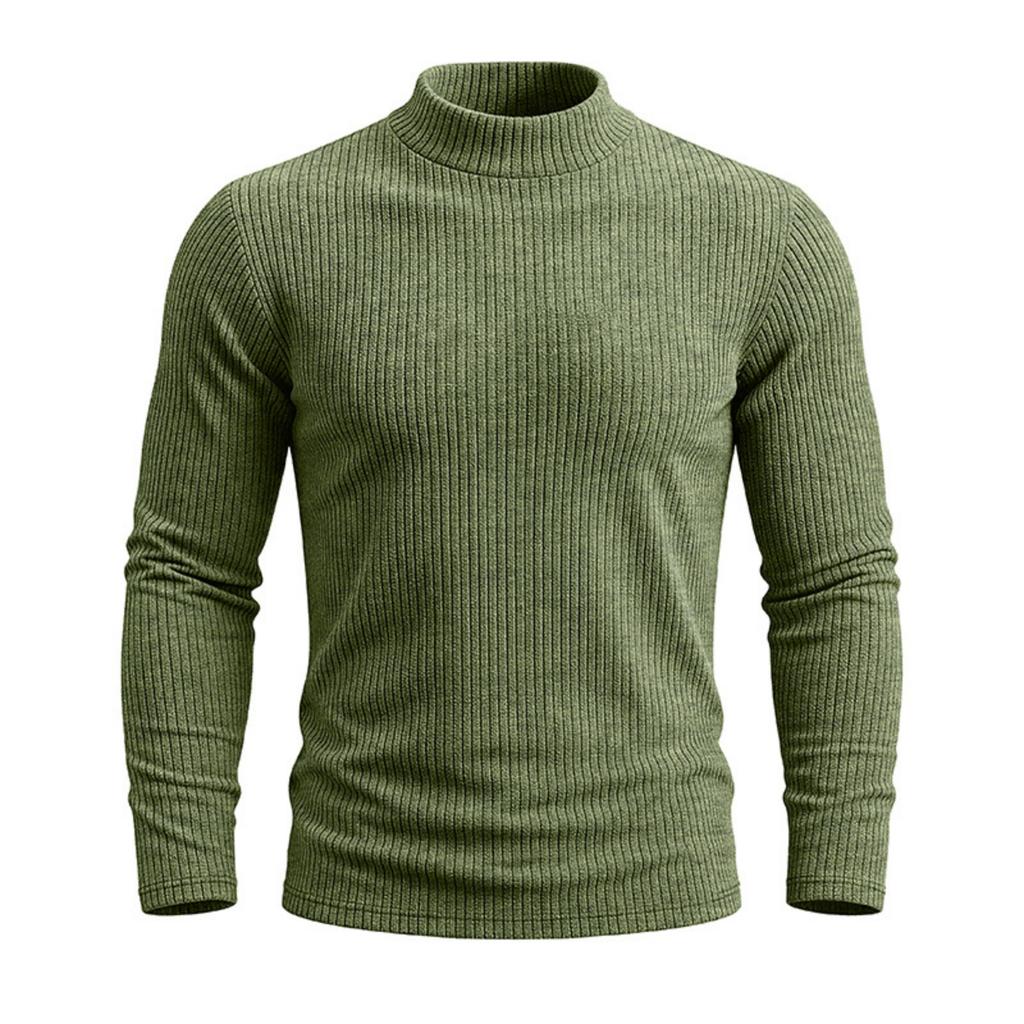 Men's Long Sleeve Stand Collar Knit Pullover Base Layer T-Shirt
