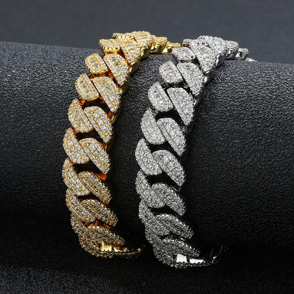 Hip Hop 14mm Flip Button Full Diamond Zircon Cuban Necklace Jewelry Men's Bracelet Premium Accessories