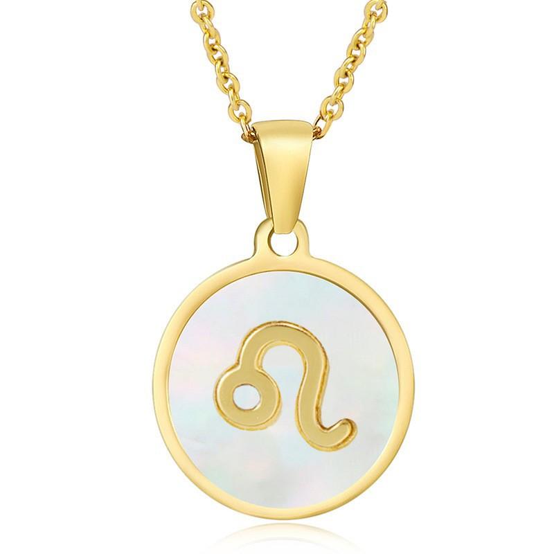 2026 Fashion Twelve Constellation Necklace Women's Simple Round Gold Constellation Necklace Pendant