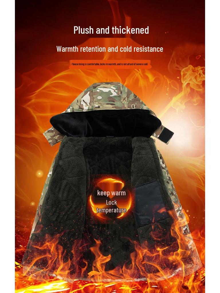 Kamuflážní bavlněná bunda střední délky, voděodolná, s květinovým vzorem, podšitá sametem - Odolná proti chladu a trvanlivá pro chladírny nebo stavbu.