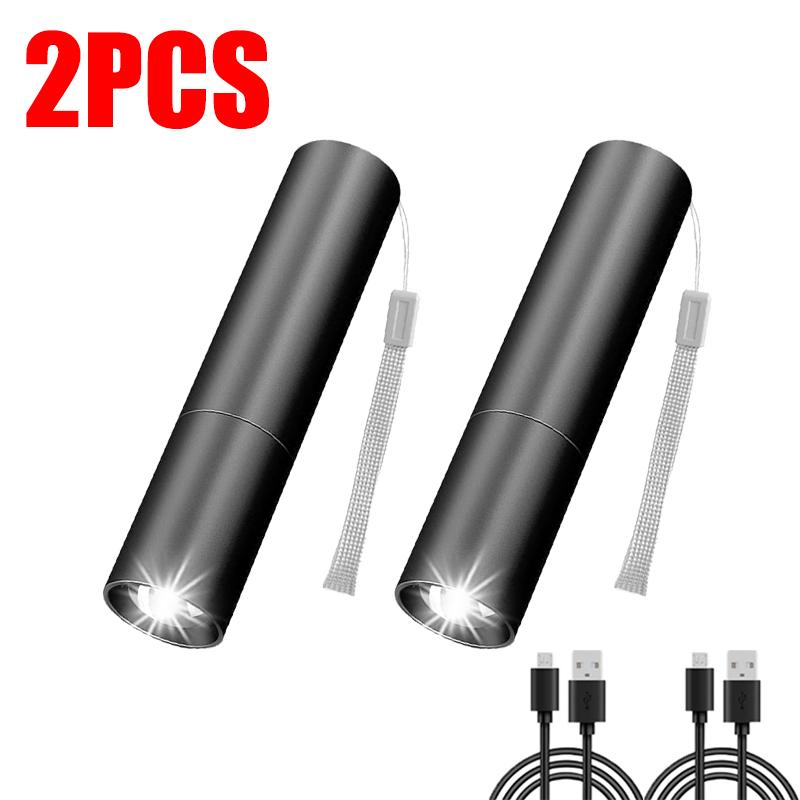 1-20PCS Mini Portable LED Flashlight Built In Battery USB Rechargeable Waterproof Torch Outdoor Camping Night Emergency Light