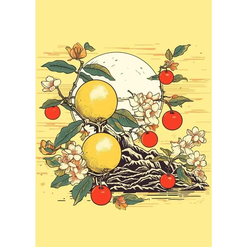 Canvas Printing Fruit Japanese Vintage Creative Landscape Forest Lake Posters and Prints Wall Art Picture for Living Room Decor