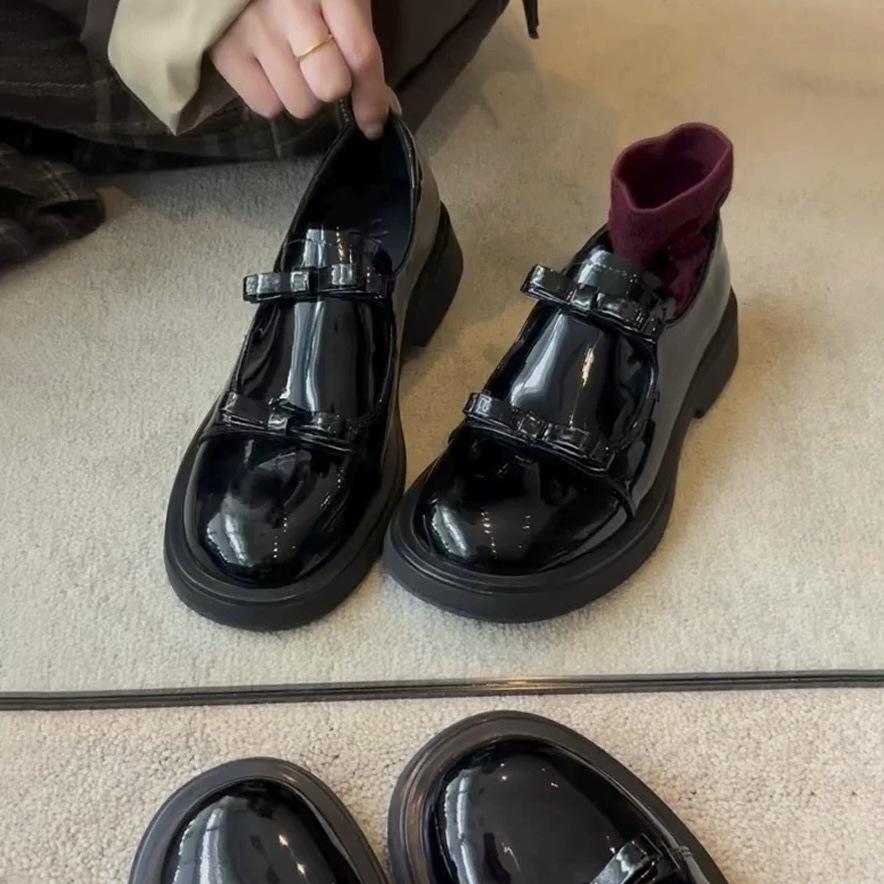 

Версия из овчины~ универсальные черные туфли из маленькой кожи на одной педали женские туфли на толстой платформе с одинарной подошвой 34