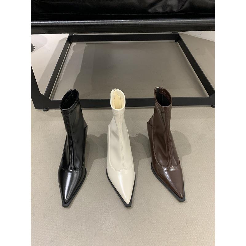 High Heel Pointed Small Short Boots Shoes Velvet Thin Boots Korean Small Ankle Boots