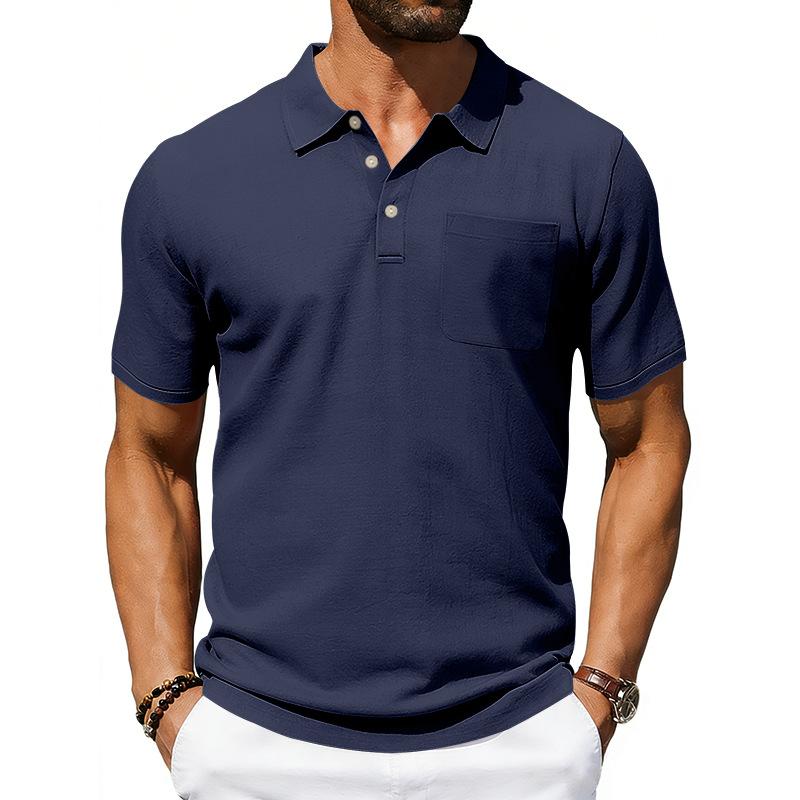 Heren Lapel Poloshirt, Zomer Casual Korte Mouwen Zak T-shirt, Losvallend Top