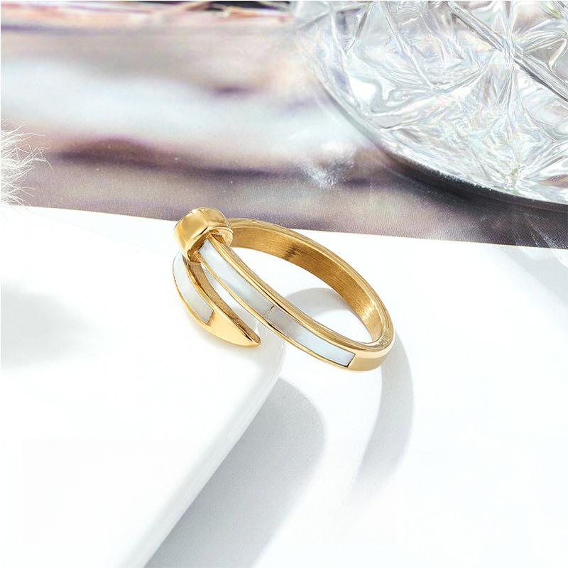 Personality Trend Nail Opening White Fritillary Ring Women's Niche Design Ins Ring Electroplated Titanium Steel