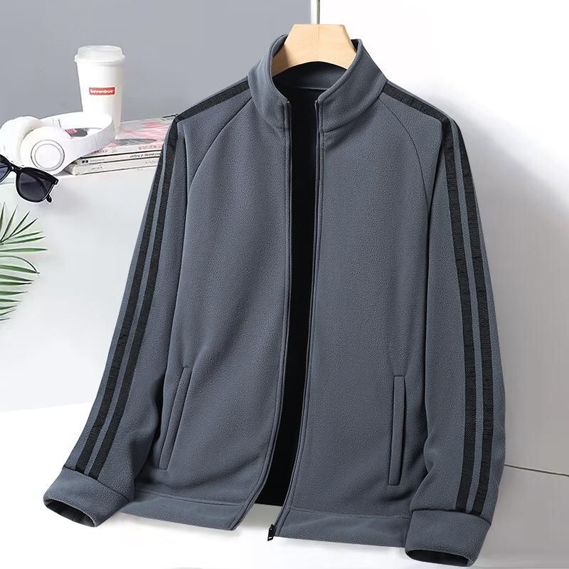 

Autumn and Winter Outdoor Men s Two-bar Fluffy Warm Anti-static Stand Collar Fleece Jacket Casual Cardigan M