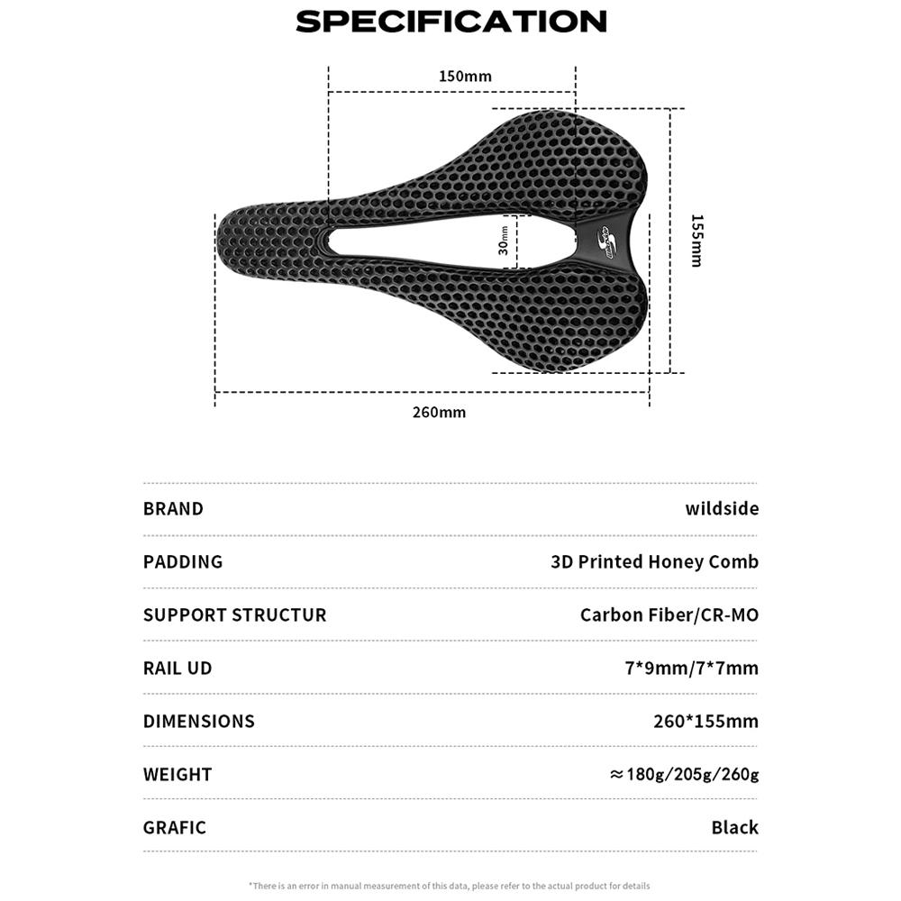 WILDSIDE 3D Printed Bicycle Saddle Ultralight Carbon Saddle 155mm Soft Bike Saddle for MTB Gravel Road Bike Seat Cycling Parts