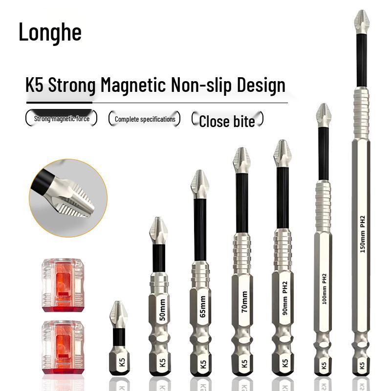 Anti-Slip Shock-Resistant Phillips Screwdriver Bit, Strong Magnetic, 25-150mm, High Hardness