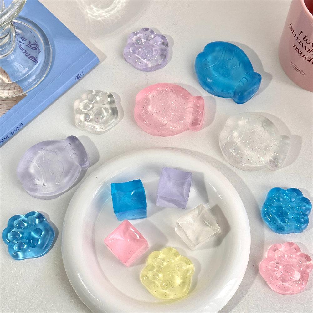New Fidget Toy Mini Squishy Toys Mochi Ice Block Stress Ball Toy Kawaii Transparent Cube Cat Paw Fish Stress Relief Squeeze Toy