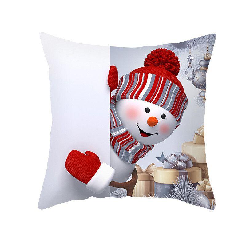 Cozy 18" Christmas Cushion Cover Featuring Cute Santa Claus And Snowman For Holiday Charm