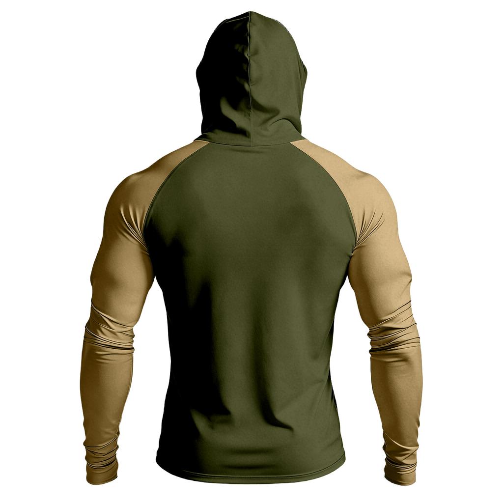 Maglia da Uomo a Maniche Lunghe con Cappuccio, Prestazioni Elevate, Mascherina Integrata e Maniche Raglan per Attività all'Aperto, Abbigliamento Sportivo