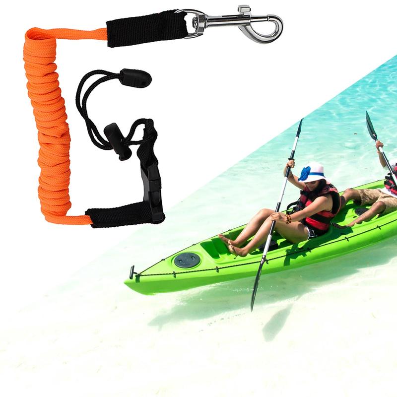 3xCanoe Kayak Paddle Leash Strap with Carabiner Elastic Surfboard Surfing Rope Orange