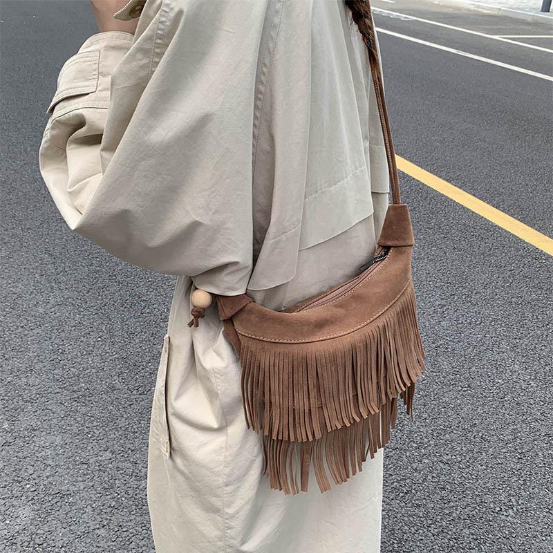 Frosted Design Bag Autumn New Women's Bag Bohemian Retro Versatile Messenger Bag Fringed Bag