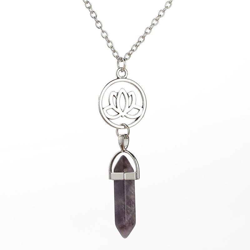 New Healing Natural Stone Reiki Chakra Protection Pendant Necklace Wicca Pentagram Lotus Yoga Sign Women Girls Jewelry Gifts