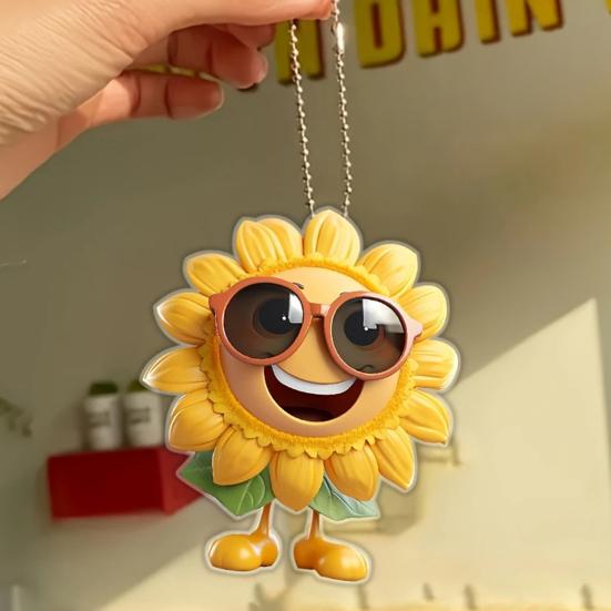 Sunflower Car Rearview Mirror Pendant Acrylic Auto Ornament for Christmas Tree Lightweight Hanging Decoration