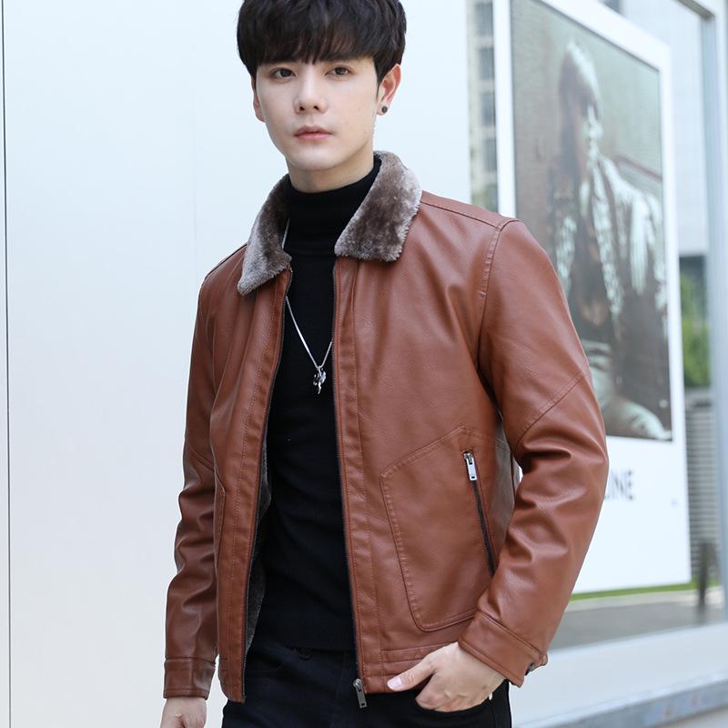 Men's Thick Leather Jacket with Fleece Lining - Lambswool, PU Leather, Lapel Collar, Warm Casual Coat for Spring & Autumn.