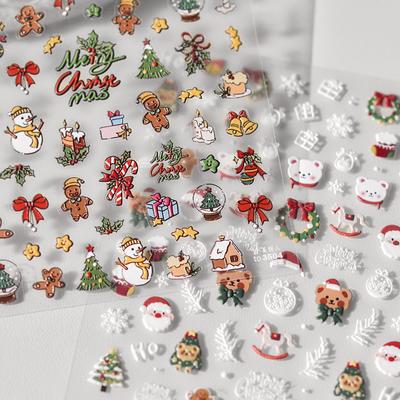 Embossed Christmas Bear Nail Sticker DIY Making Creative Decorative Stickers