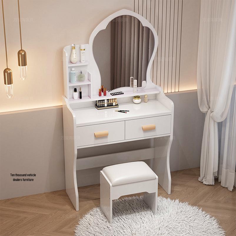 Cream Modern Minimalist Flip-Top Makeup and Storage Table for Bedrooms